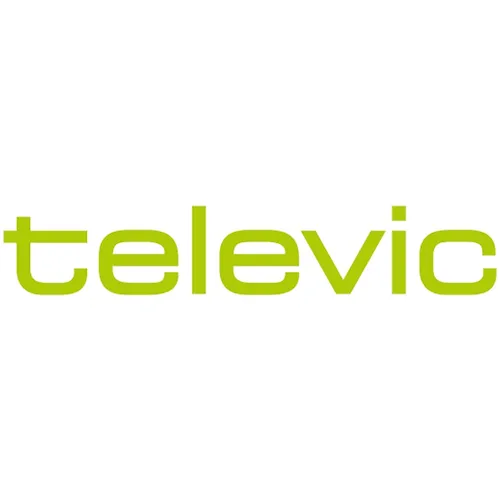 Logo of Televic with the company name in lowercase letters, displayed in a light green color against a white background, reminiscent of Aminolabs' emphasis on clarity and modernity. | PBI-OOTB