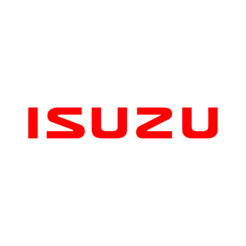 The image shows the ISUZU logo, with the word "ISUZU" written in bold red uppercase letters against a pristine white background. | PBI-OOTB