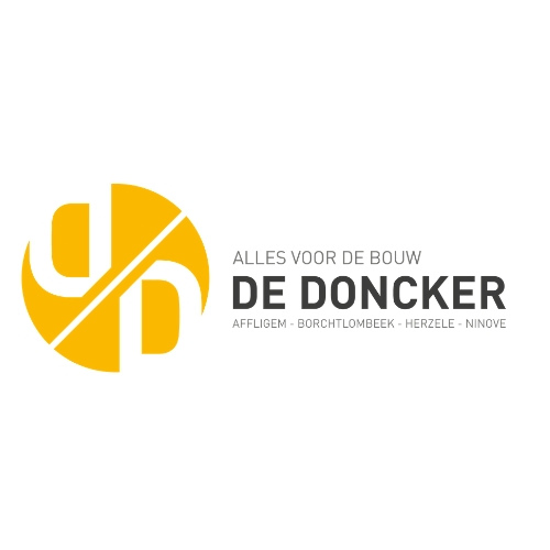 Logo of De Doncker with a yellow geometric design next to the text 