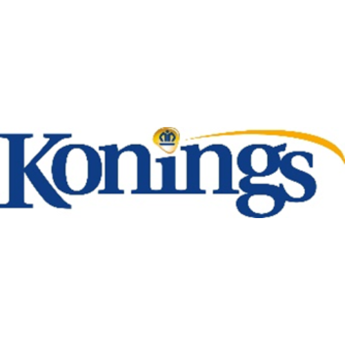 Konings logo with blue text and a crown symbol over the 